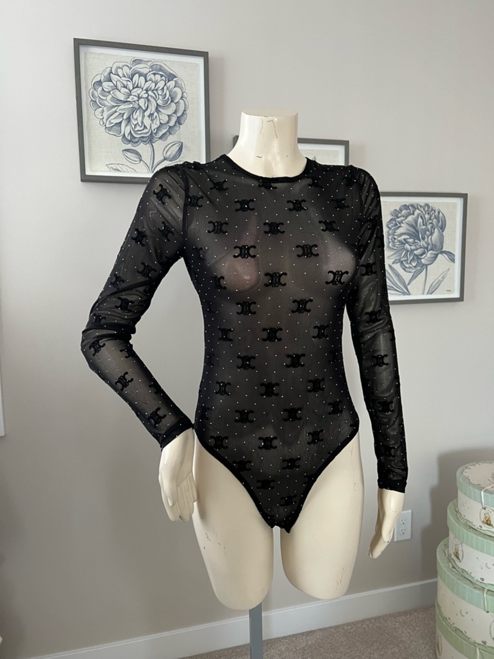 NWT Sheer Black Long-Sleeve Mesh Bodysuit - Picture 6 of 12